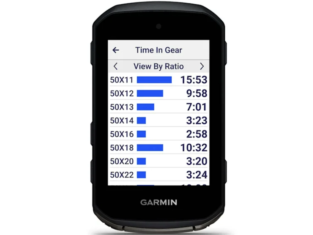 Garmin Edge 850 laat zien hoe lang in welke versnelling