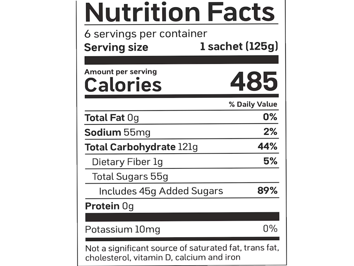 Ingrediënten van Maurten Gel Mix 480 met maltodextrine, fructose, alginaat en pectine